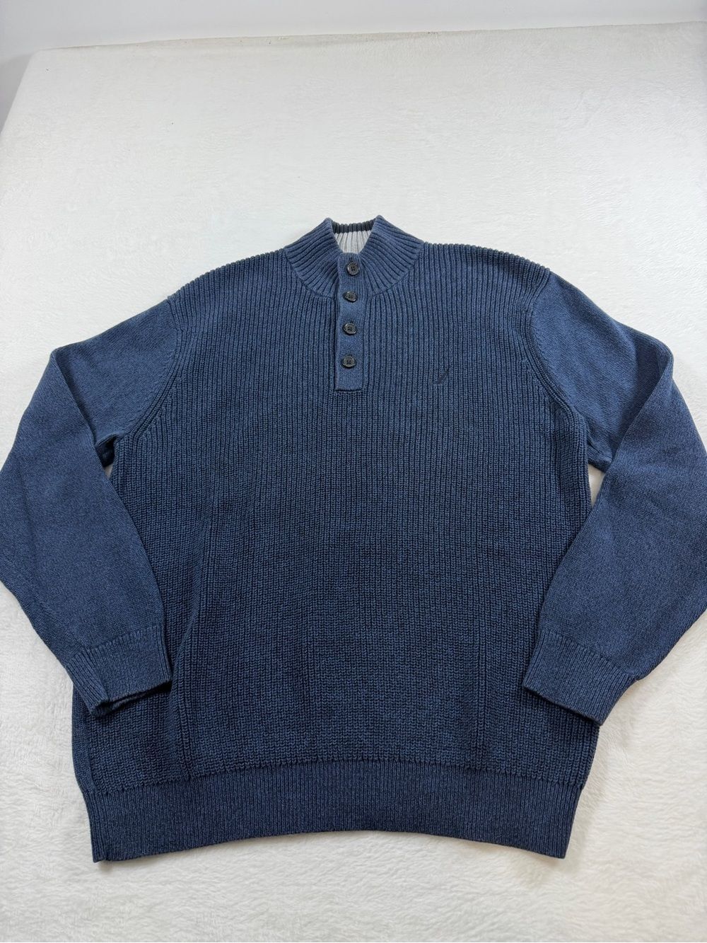Men's Nautica Navy Zip-Style Button-Neck Knit Sweater